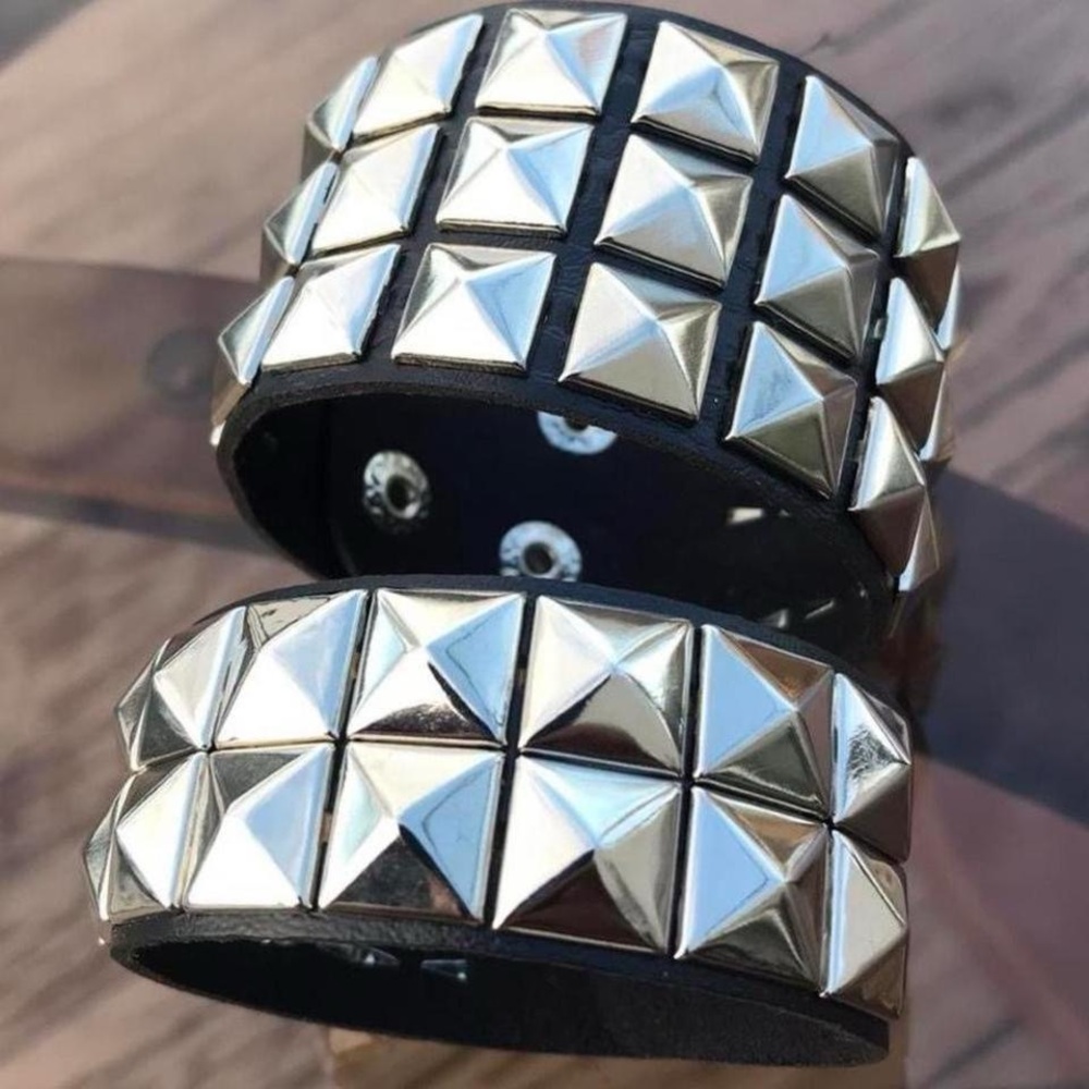 2 PCs Punk PU leather studded Punk Bracelets - Silver studs bracelets